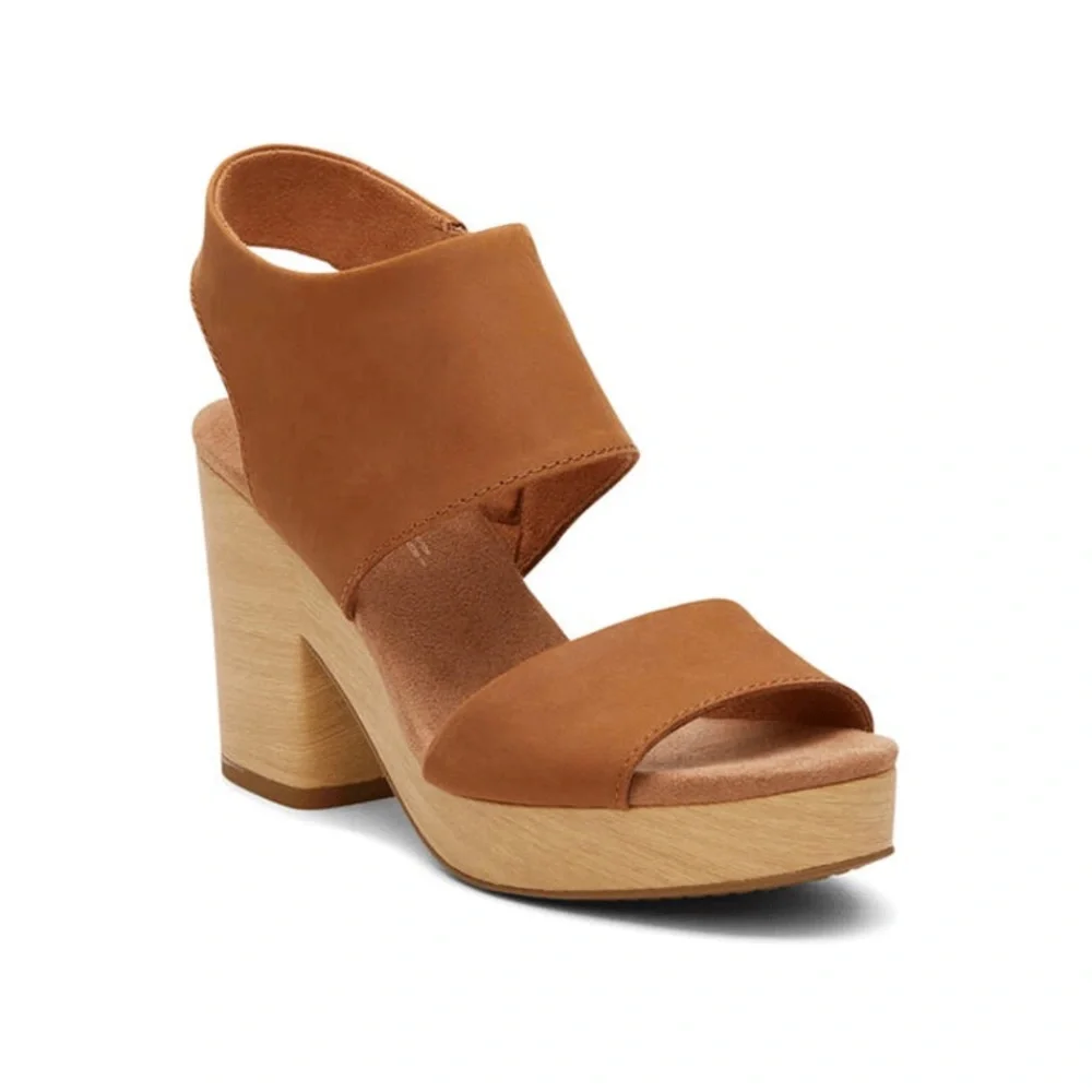 TOMS - MAJORCA PLATFORM - LEATHER TAN Wedges - Size 9 - NEW