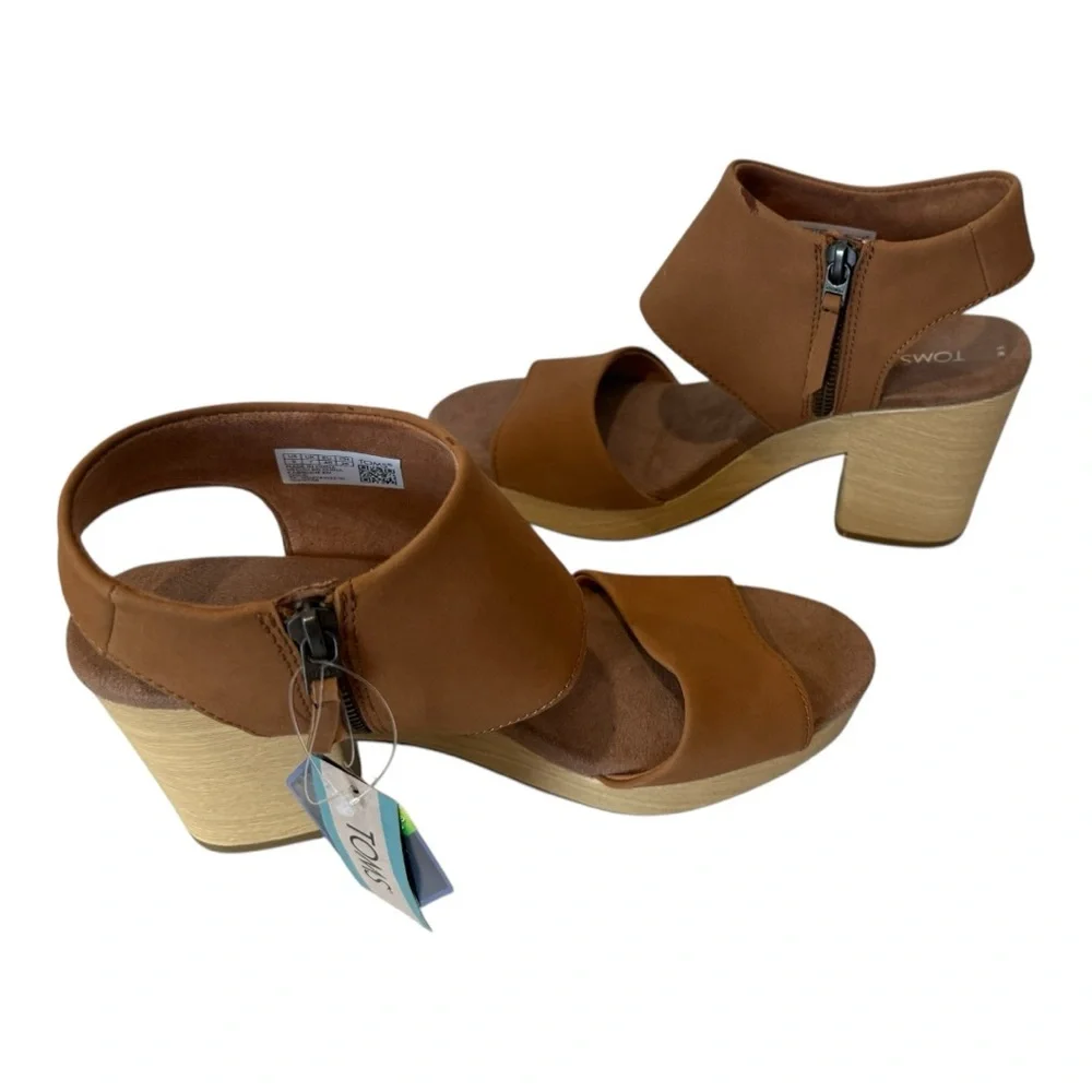 TOMS - MAJORCA PLATFORM - LEATHER TAN Wedges - Size 9 - NEW