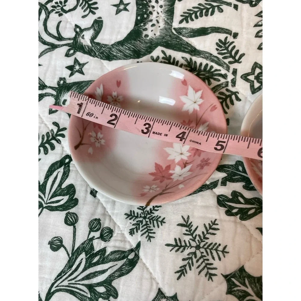 Vintage made in Japan Cherry Blossom Dish Plate Set For‎ 2 Blue & Pink Bamboo