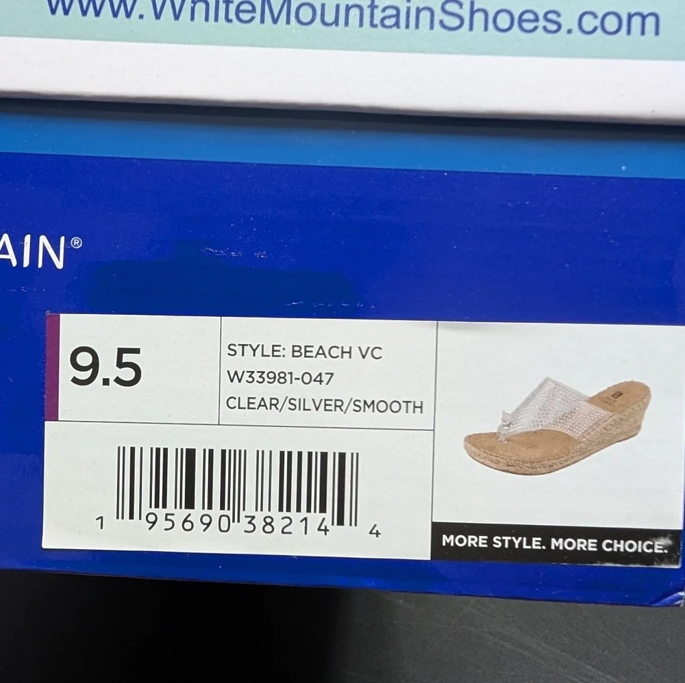 White Mountain Clear Beach Wedge Thong Sandals Silver Rhinestone Embellished 9.5