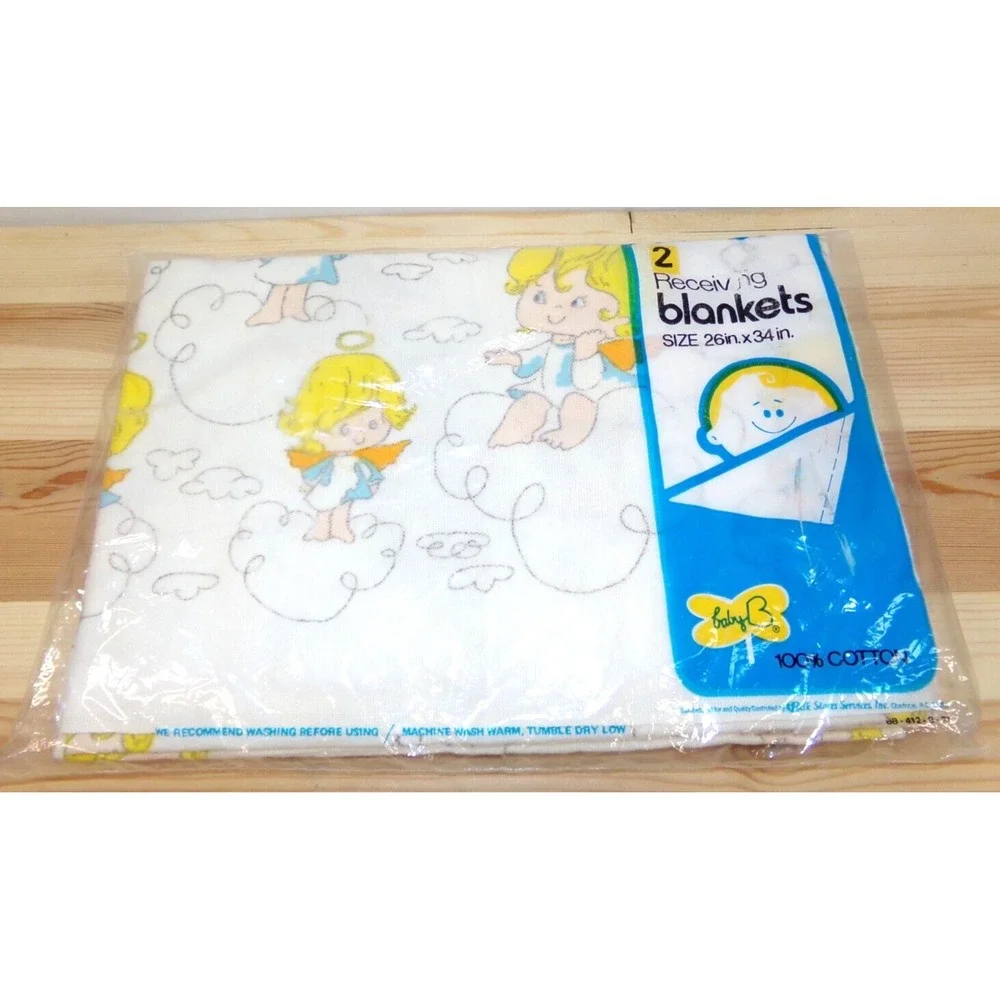 Vintage Baby B Receiving Blankets Angels Made for Belk Stores New Sealed‎ 26x34
