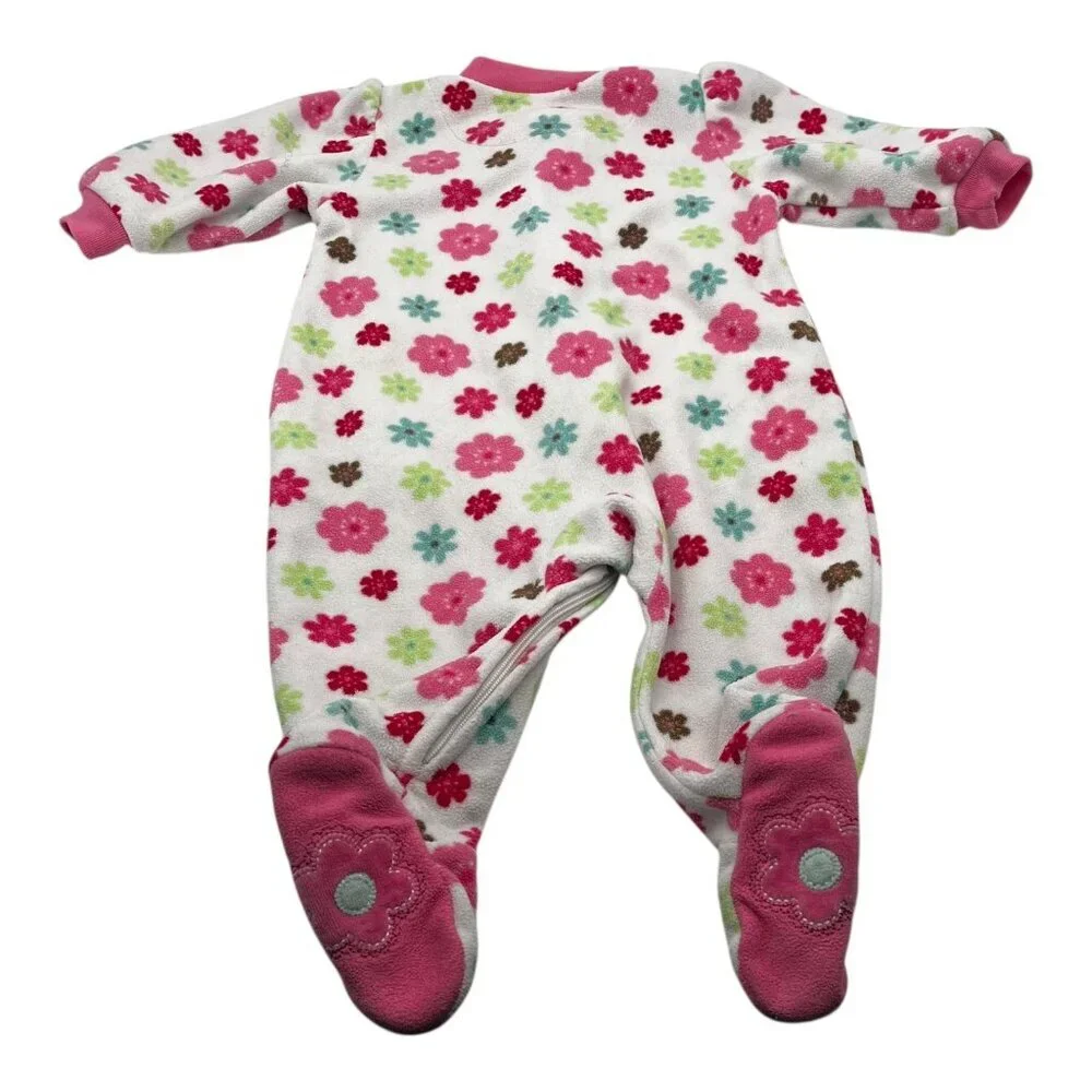 Carter's Footed Pajamas Girls 6 Months One Piece Floral Design Pink Accents