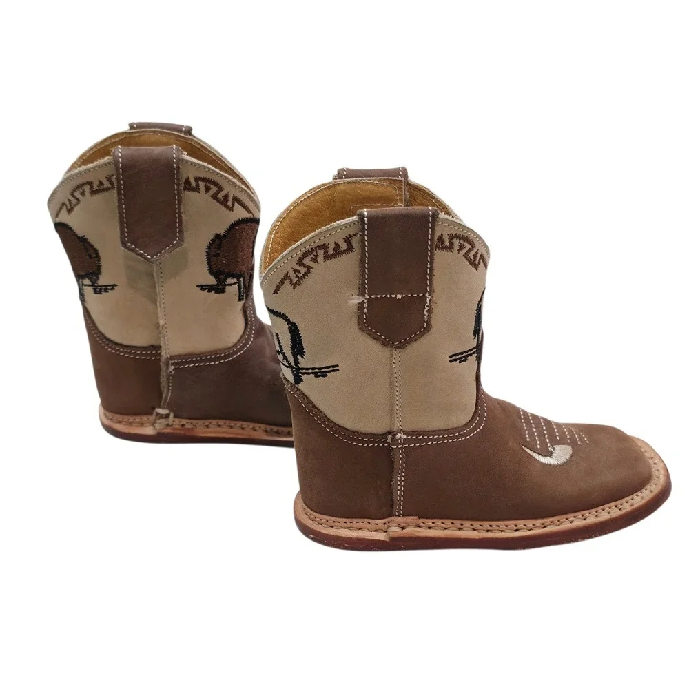 Roper Cowbabies Brown Leather Buffalo Longhorn Western Boots Infant Size 2 11371