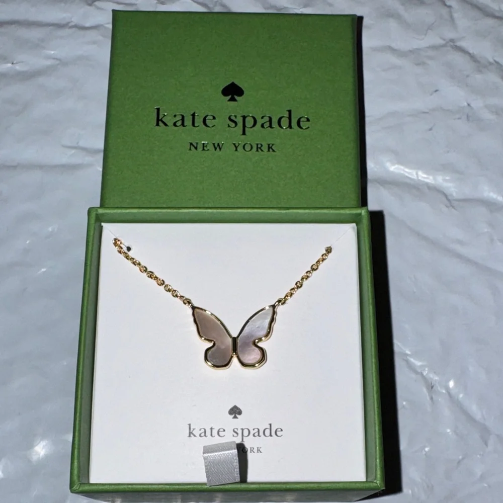 kate spade Gold and White Butterfly Pendant Necklace