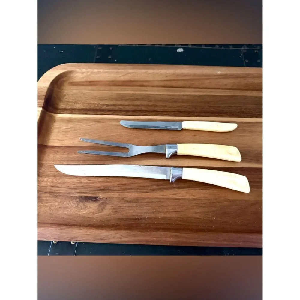 3 Piece Quick Cut Carving Knife Fork Steak Vintage USA Made