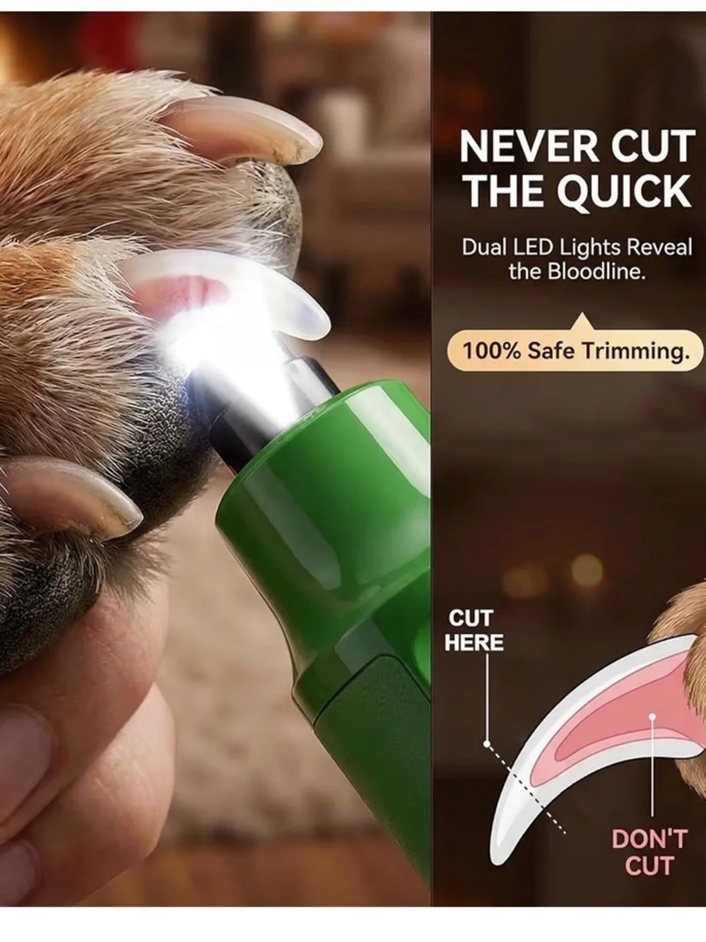 7-Speed Dog Nail Grinder with LED Light – Ultra Quiet Electric Pet Nail Trimmer