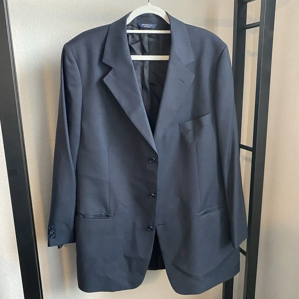 Brooks Brothers 346 Wool Blazer Mens 46L Suit Jacket Sport Coat Navy‎ Blue