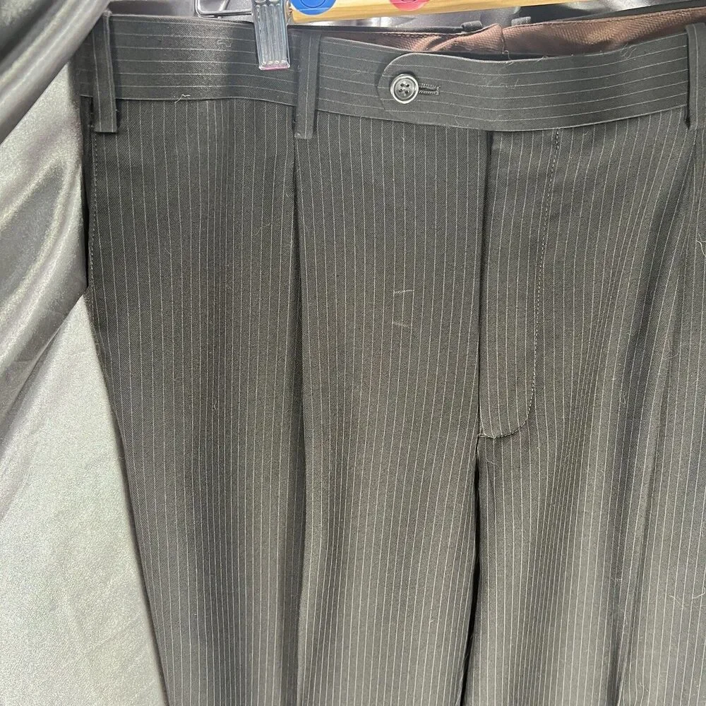 Caravelli 2-Pc Men's Suit Black Pin Superior 150s Blazer 44R Pants‎ 38x44 FLAWS