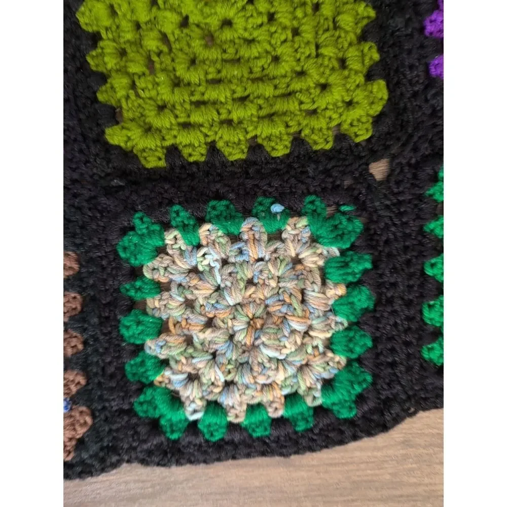 vintage granny square crochet AFGHAN throw blanket decor boho chic 44