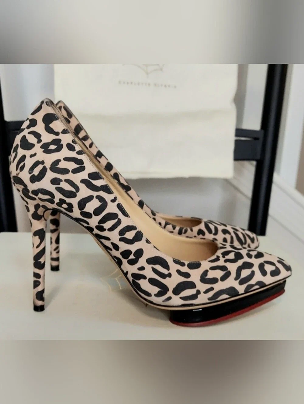 Charlotte Olympia Shoes, Size 6.5, Leopard Print Leather Platform Heels