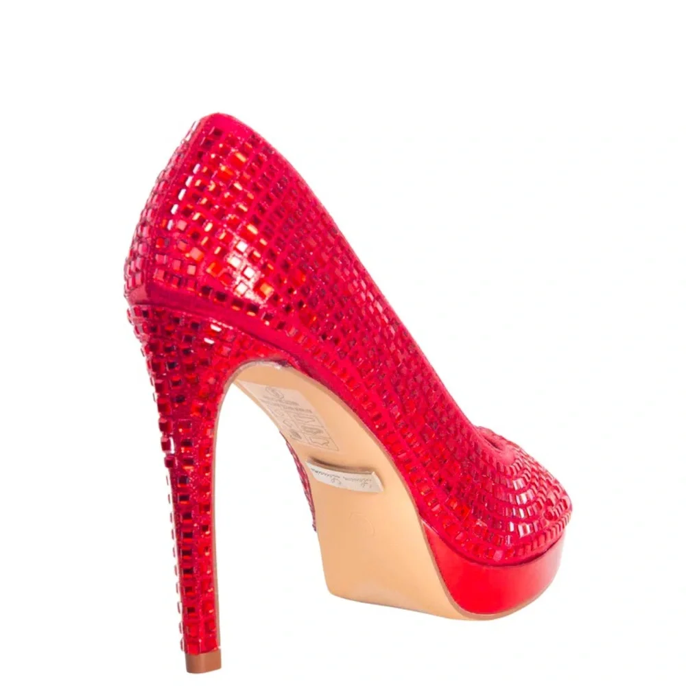Lauren Lorraine Red Crystal Embellished Candy High Heel Platform Pumps