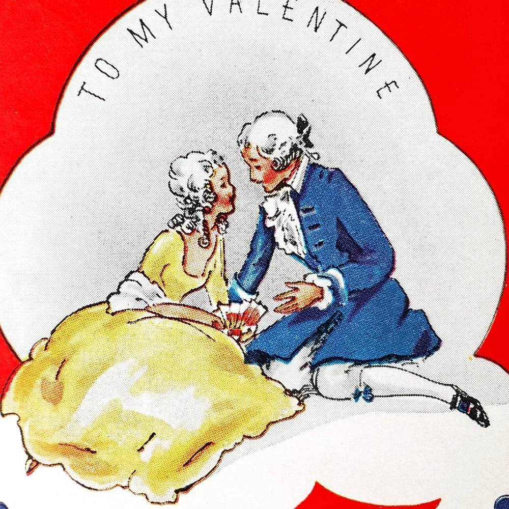 1940's COURTING COUPLE Victorian Paper Top Fold Valentine's Day Love Card