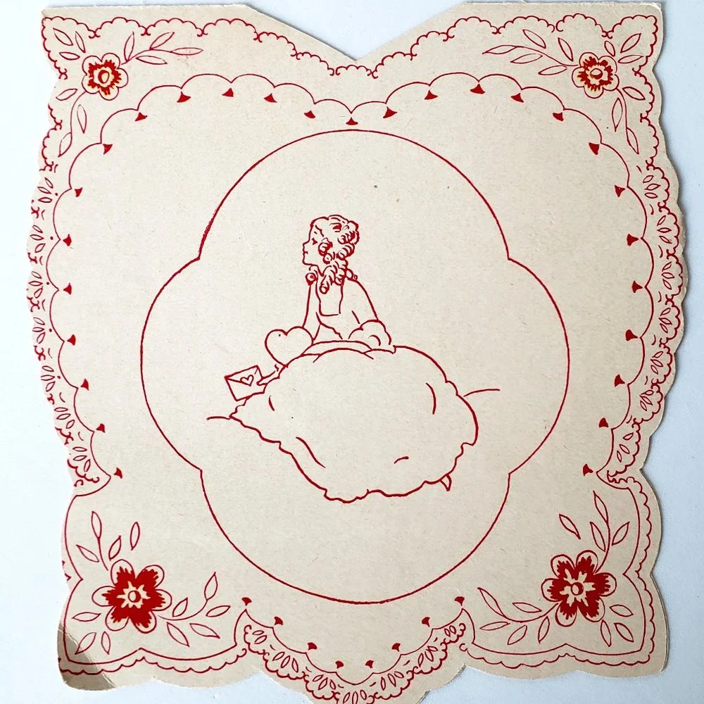 1940's COURTING COUPLE Victorian Paper Top Fold Valentine's Day Love Card