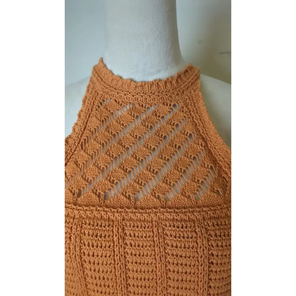 Soft Girl Crochet Halter Top in Orange /Peach Boho Coquette Knit Tank