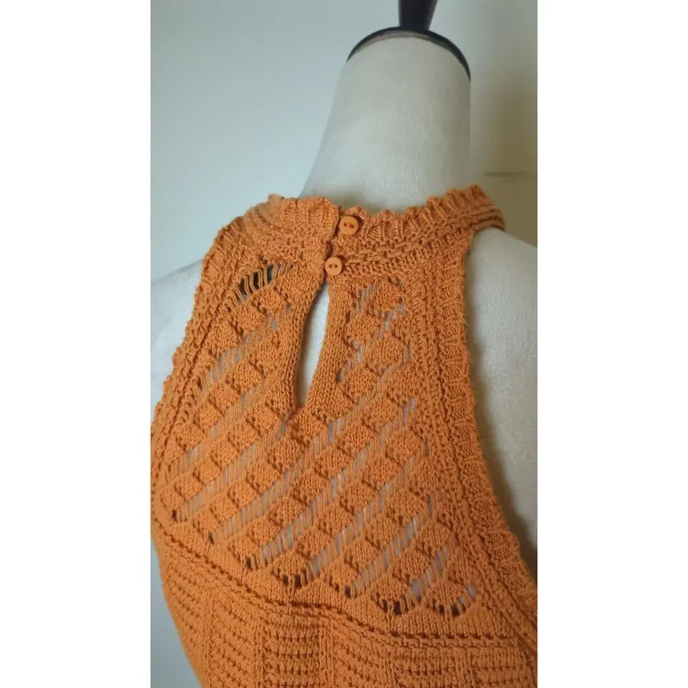 Soft Girl Crochet Halter Top in Orange /Peach Boho Coquette Knit Tank