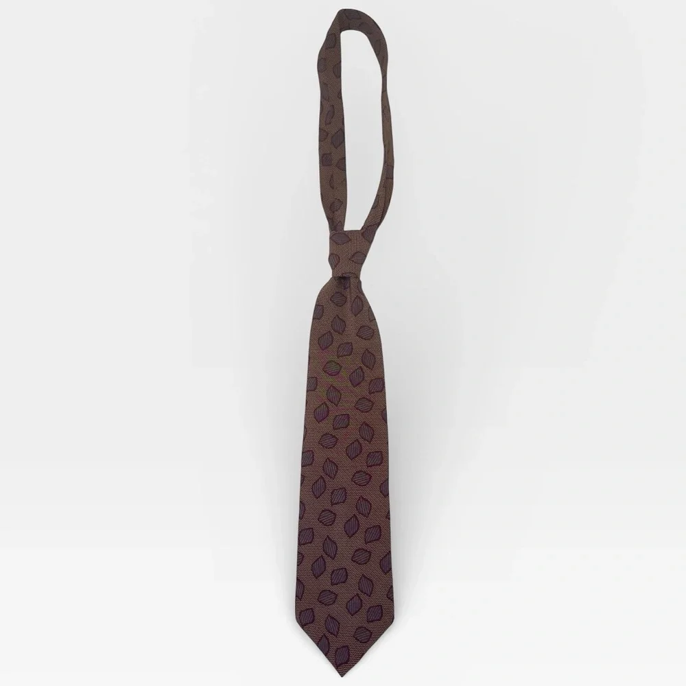 Portofino 100% Silk Vintage Red Leaf Print Patterned Tie