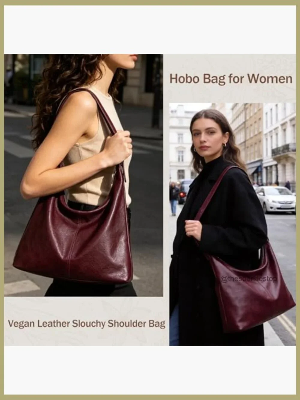 Large Slouchy Hobo Bag with Adjustable Strap Vegan Leather