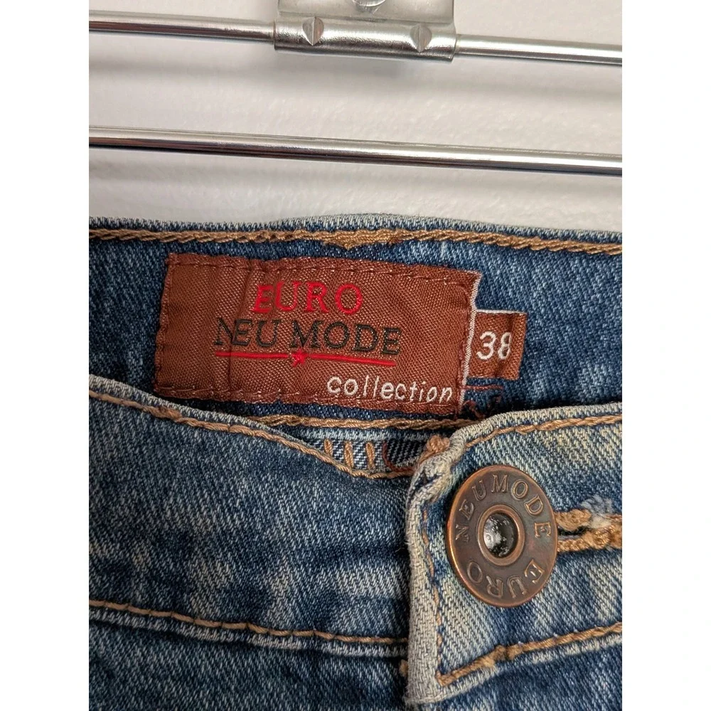 Euro Neu Mode Collection Mens Blue Denim Jeans Straight Leg Medium Wash Size 38