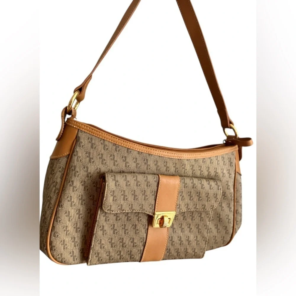 Y2k American Leather Brown Monogram Shoulder Bag