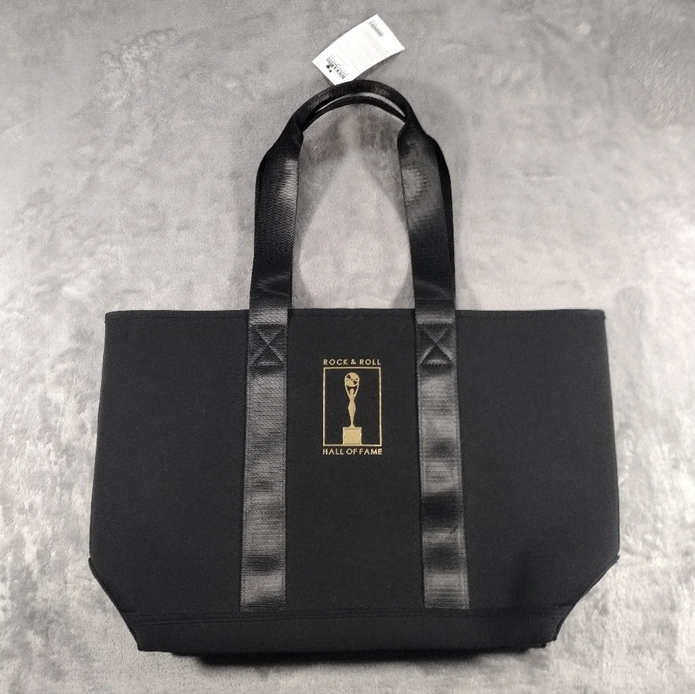 Rock N Roll Hall Of Fame Museum Trophy Neoprene Black Tote Bags NWT