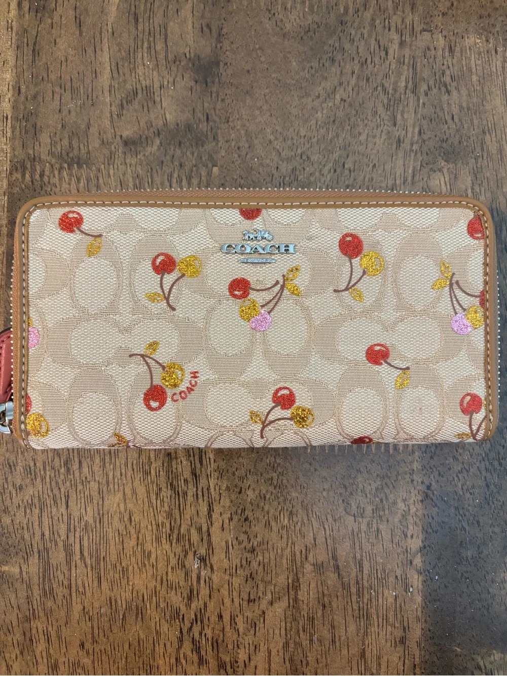 Coach Glitter Cherry Zip Around Accordian Wallet