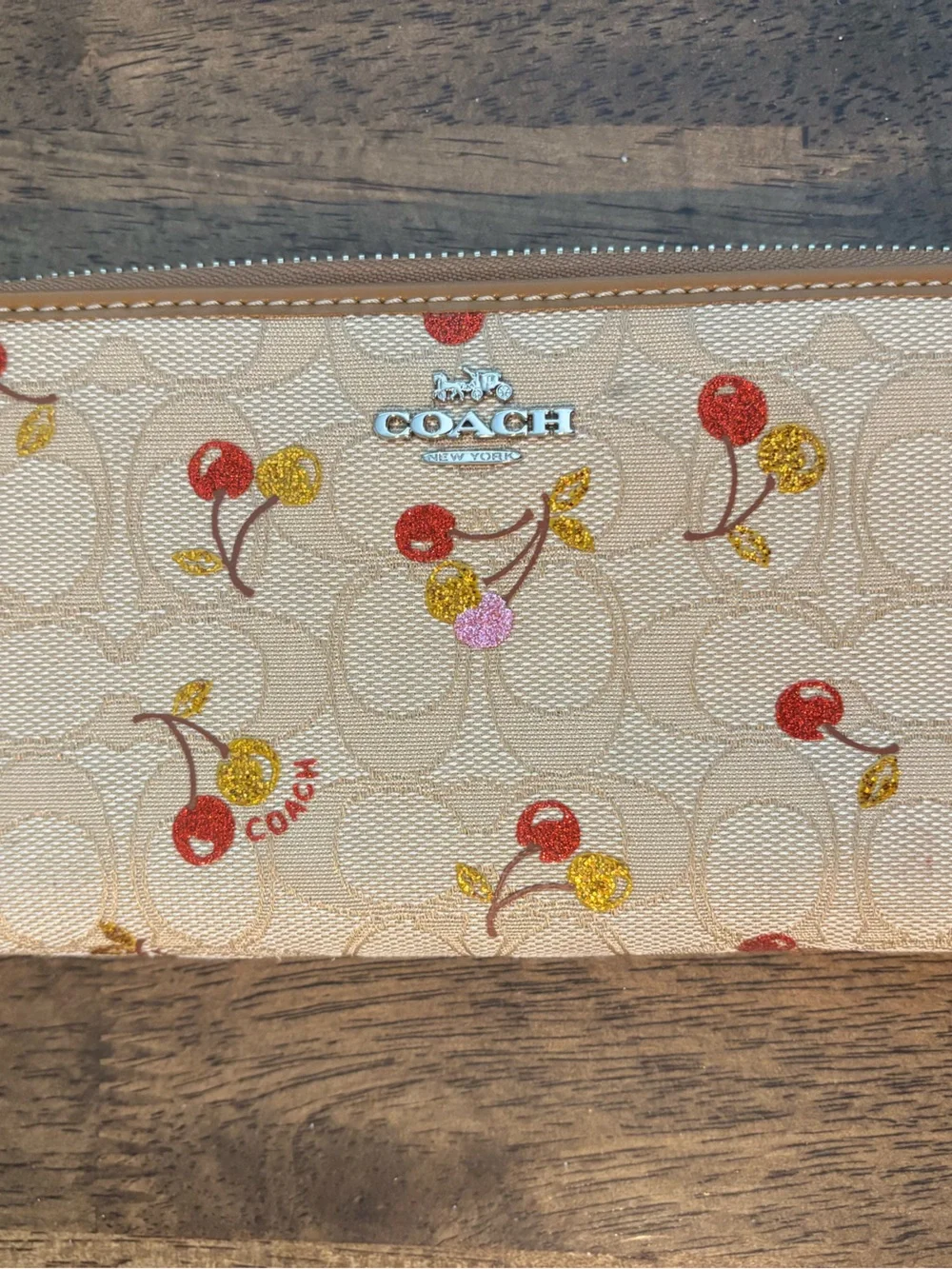 Coach Glitter Cherry Zip Around Accordian Wallet