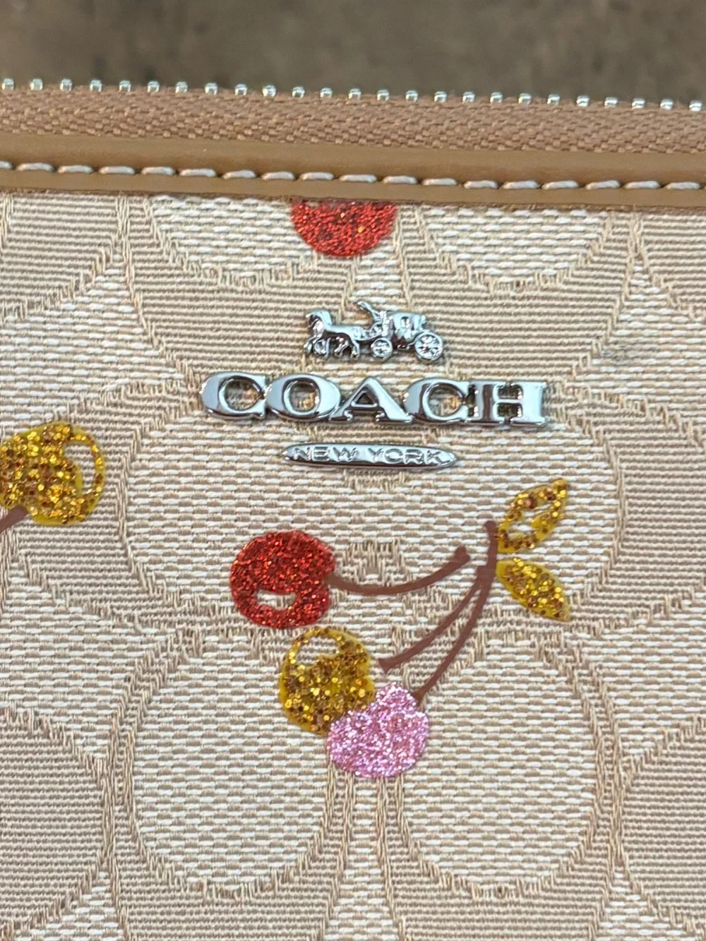 Coach Glitter Cherry Zip Around Accordian Wallet