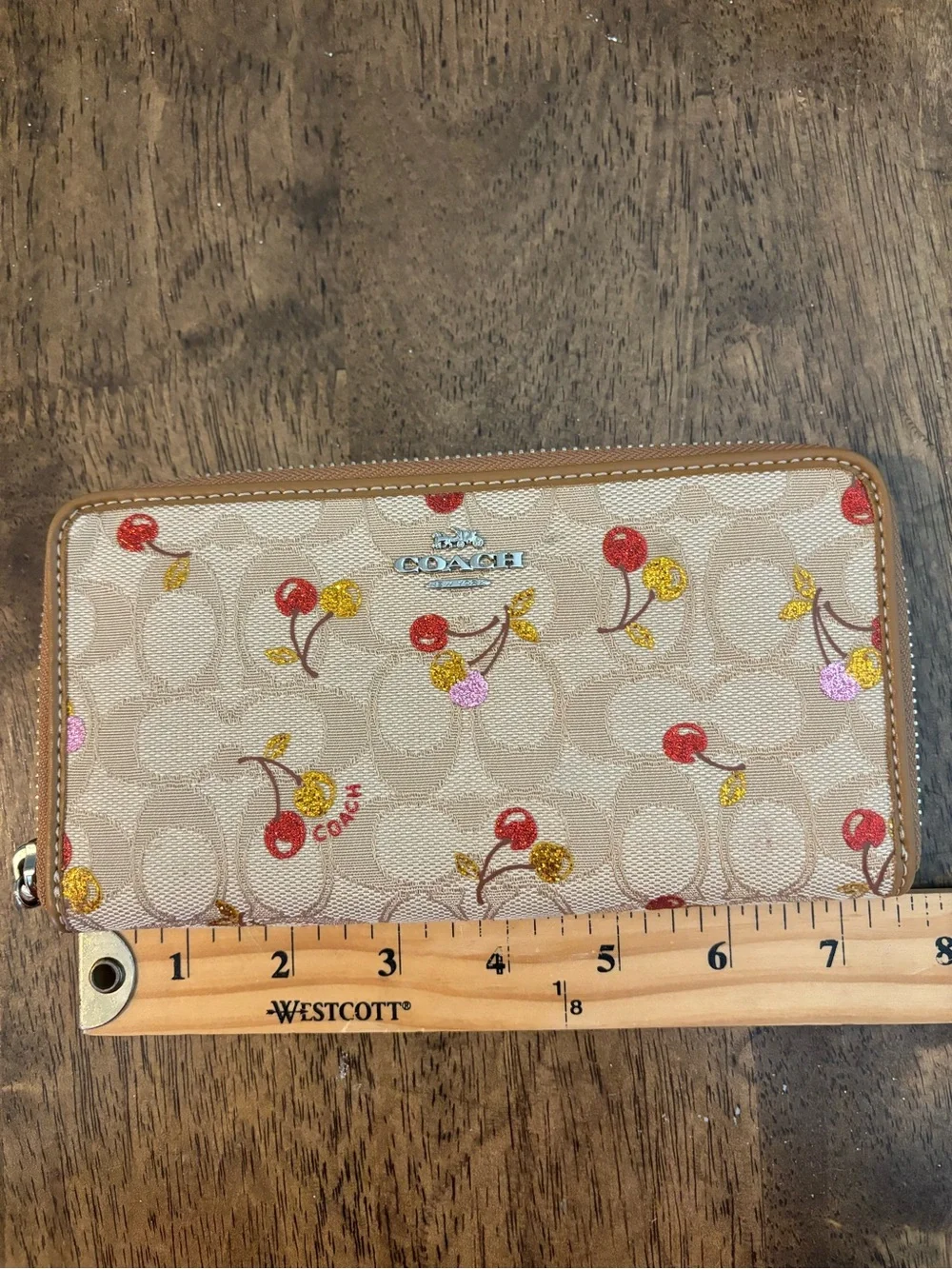 Coach Glitter Cherry Zip Around Accordian Wallet