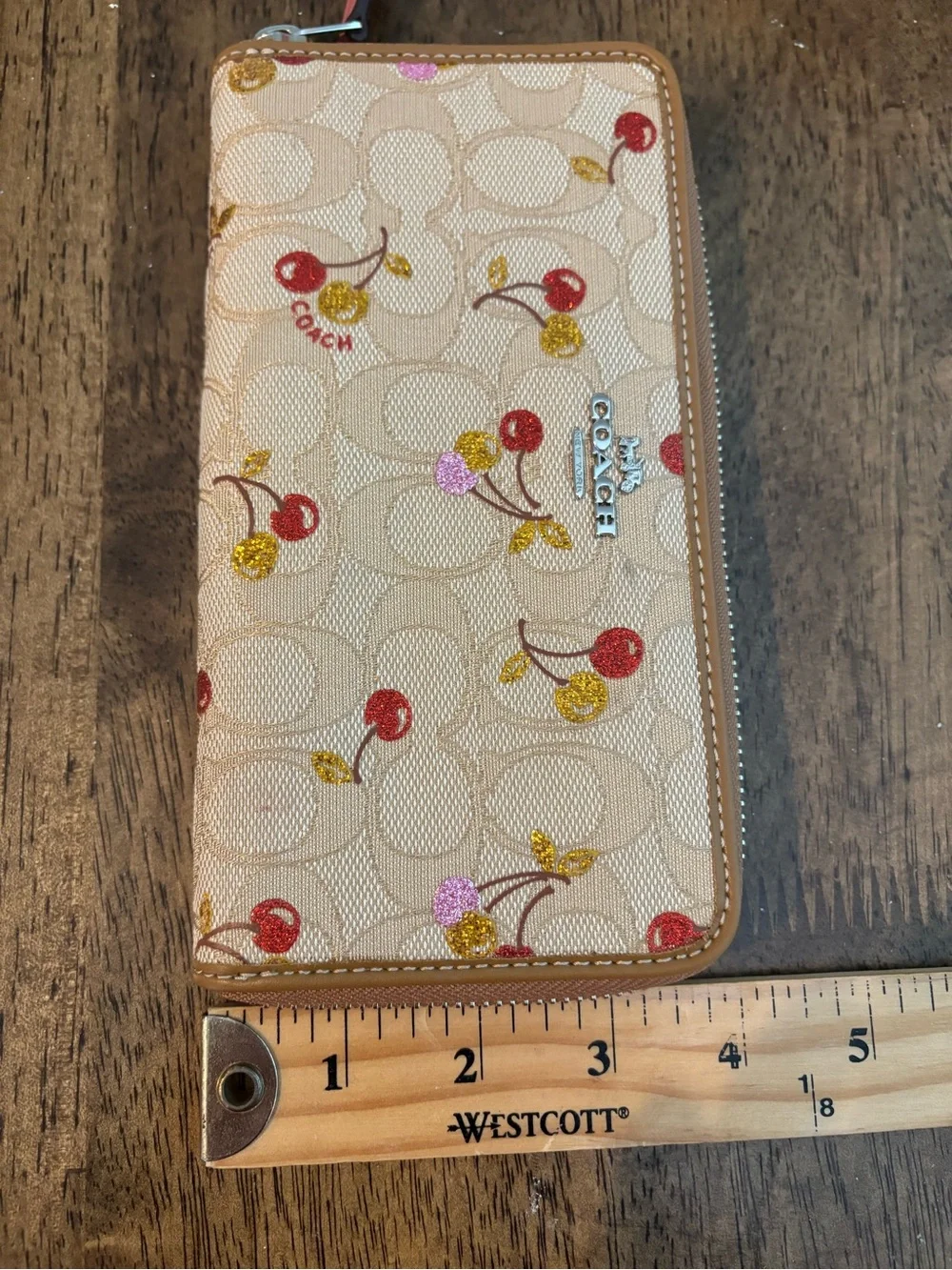 Coach Glitter Cherry Zip Around Accordian Wallet