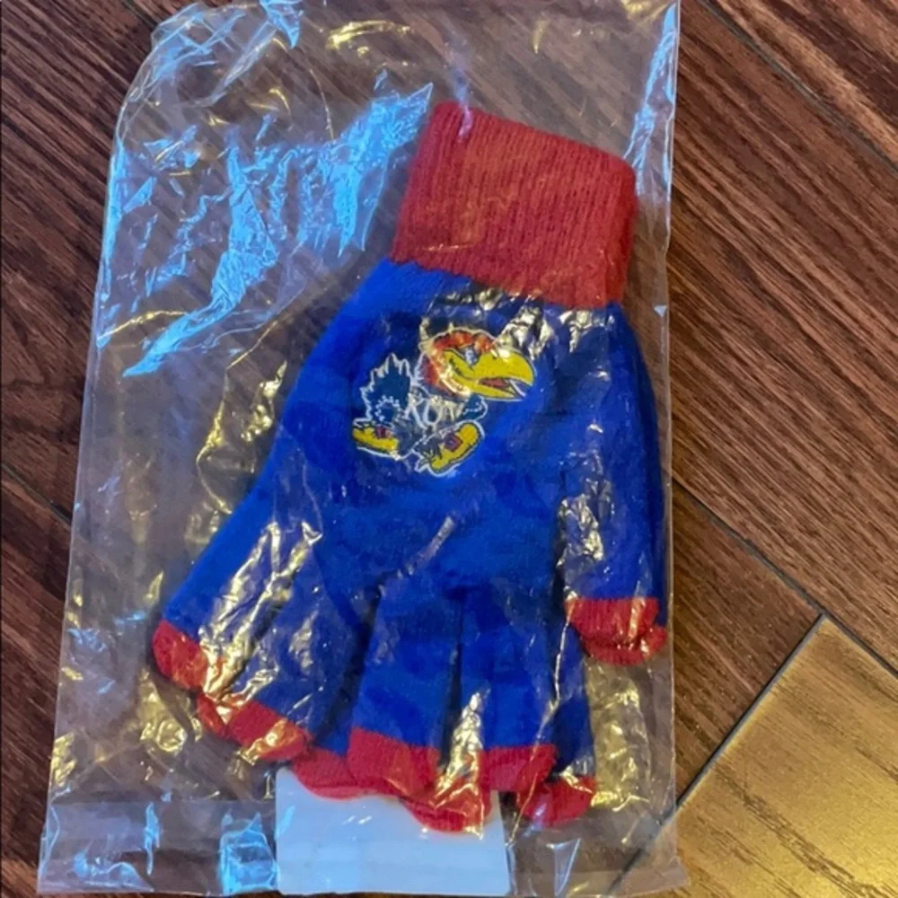 NWT Kansas Jayhawks Gloves w/ Texting Tips Small KU NCAA Blue Red