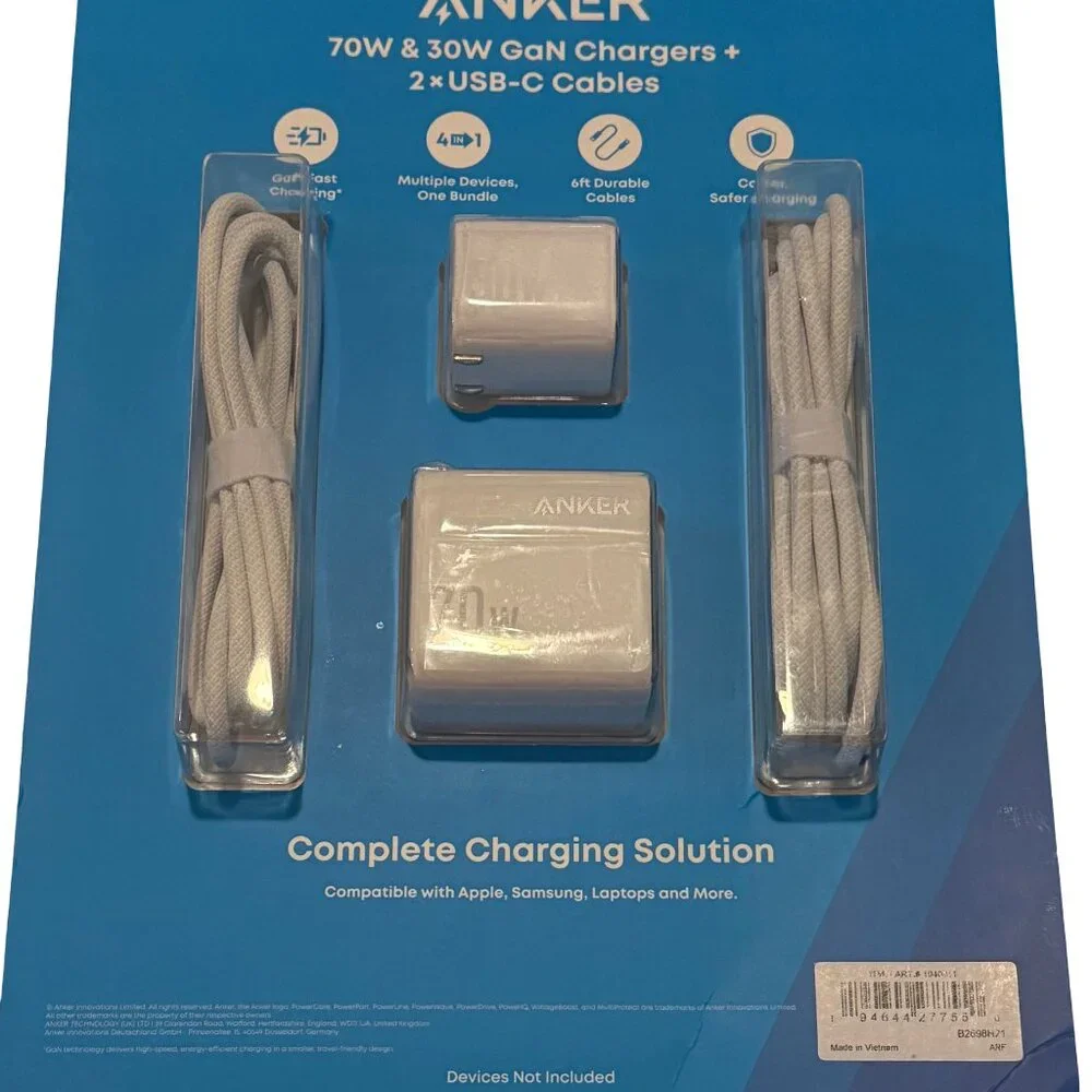 ANKER WALL CHARGER MULTI USB C CHARGERS OUTLET PHONE POWER PLUG 70W 30W 2 PACK