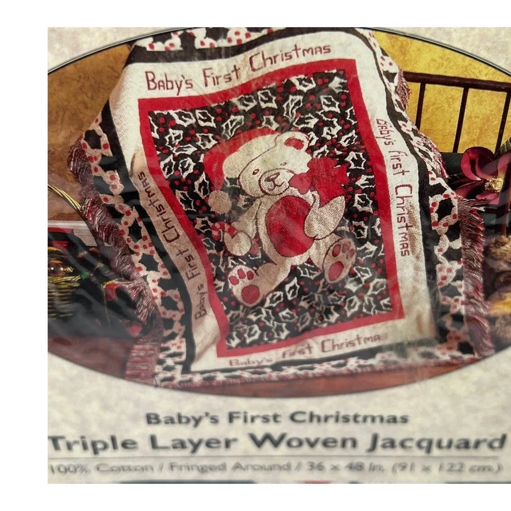 Beacon Baby Blanket 36x48 Red Green NEW First Christmas Woven Jacquard Throw