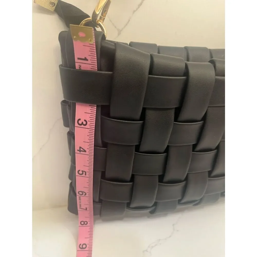 Anthro Woven Black Shoulder Bag Gold Hardware Knot Strap Chic