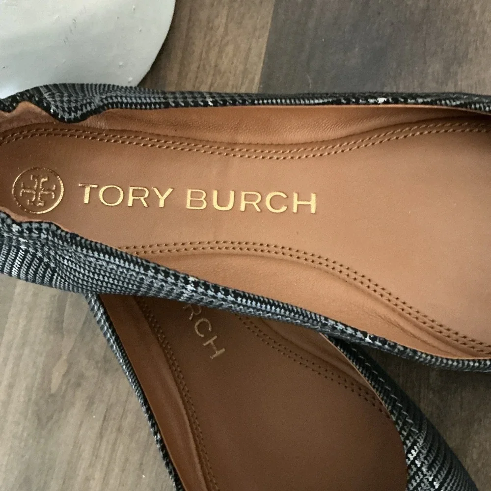 Tory Burch Multi Logo Elastic Prince Of Wales Ballet 7 EUC!