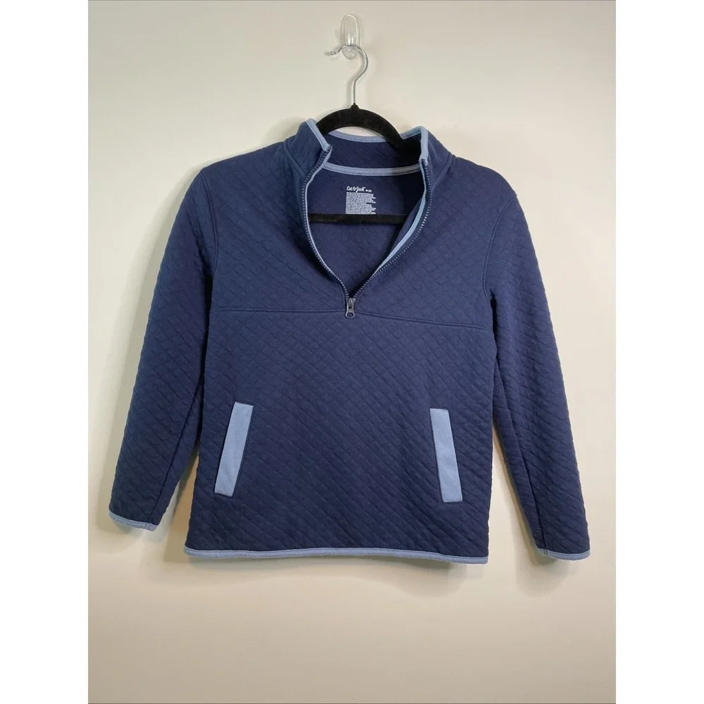 Cat & Jack Boys M 8 Navy Blue Quilted Half Zip Pullover Jacket