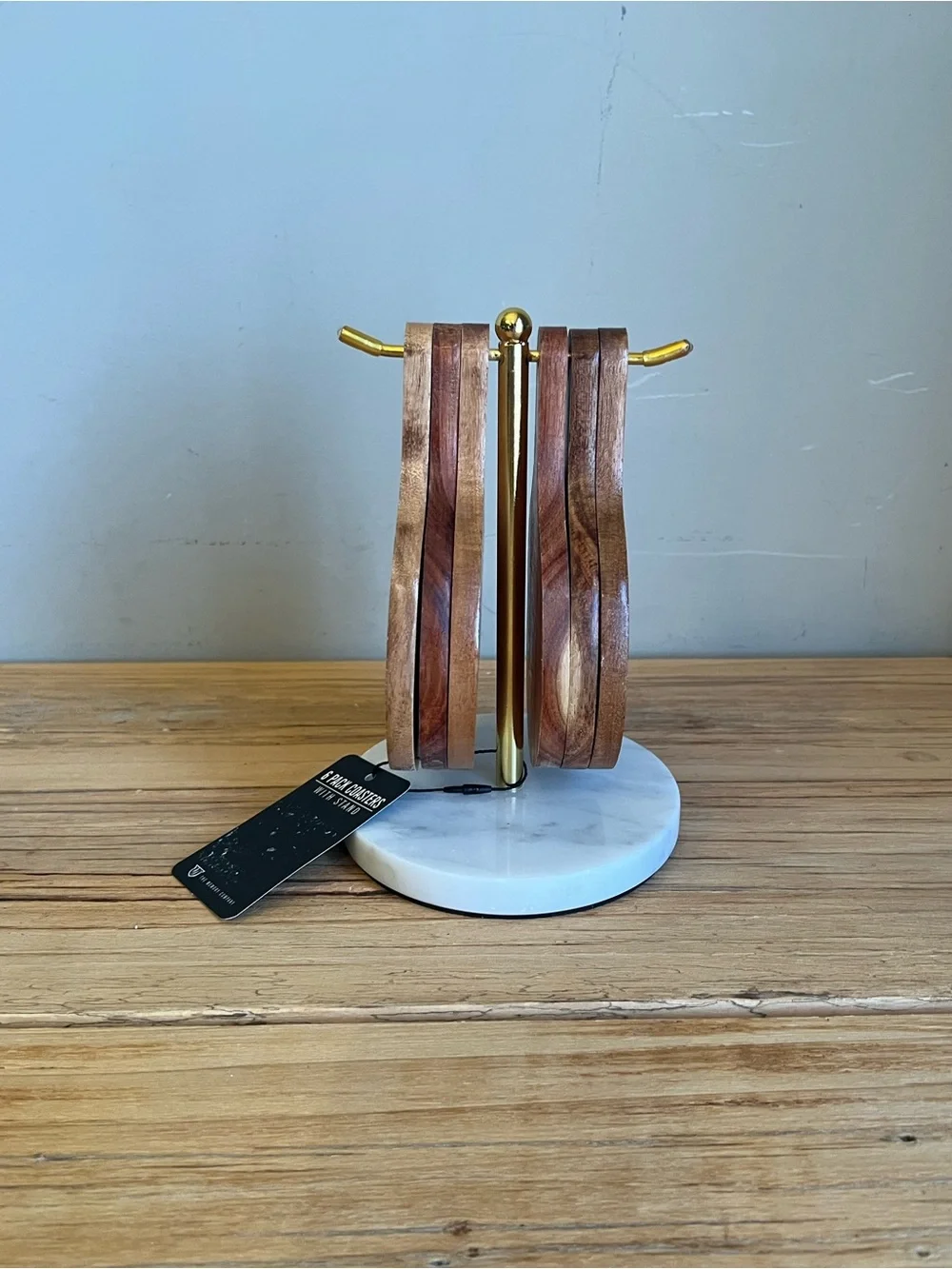 6 Pack Wood Buffalo Engraved Coasters on Marble Stand
