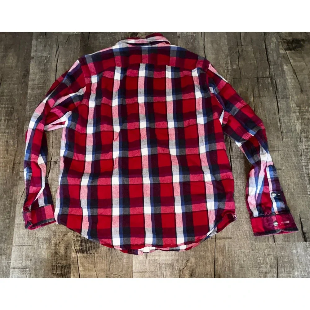 Polo Ralph Lauren Mens Red Blue White Plaid Flannel Button Down Shirt Size Large