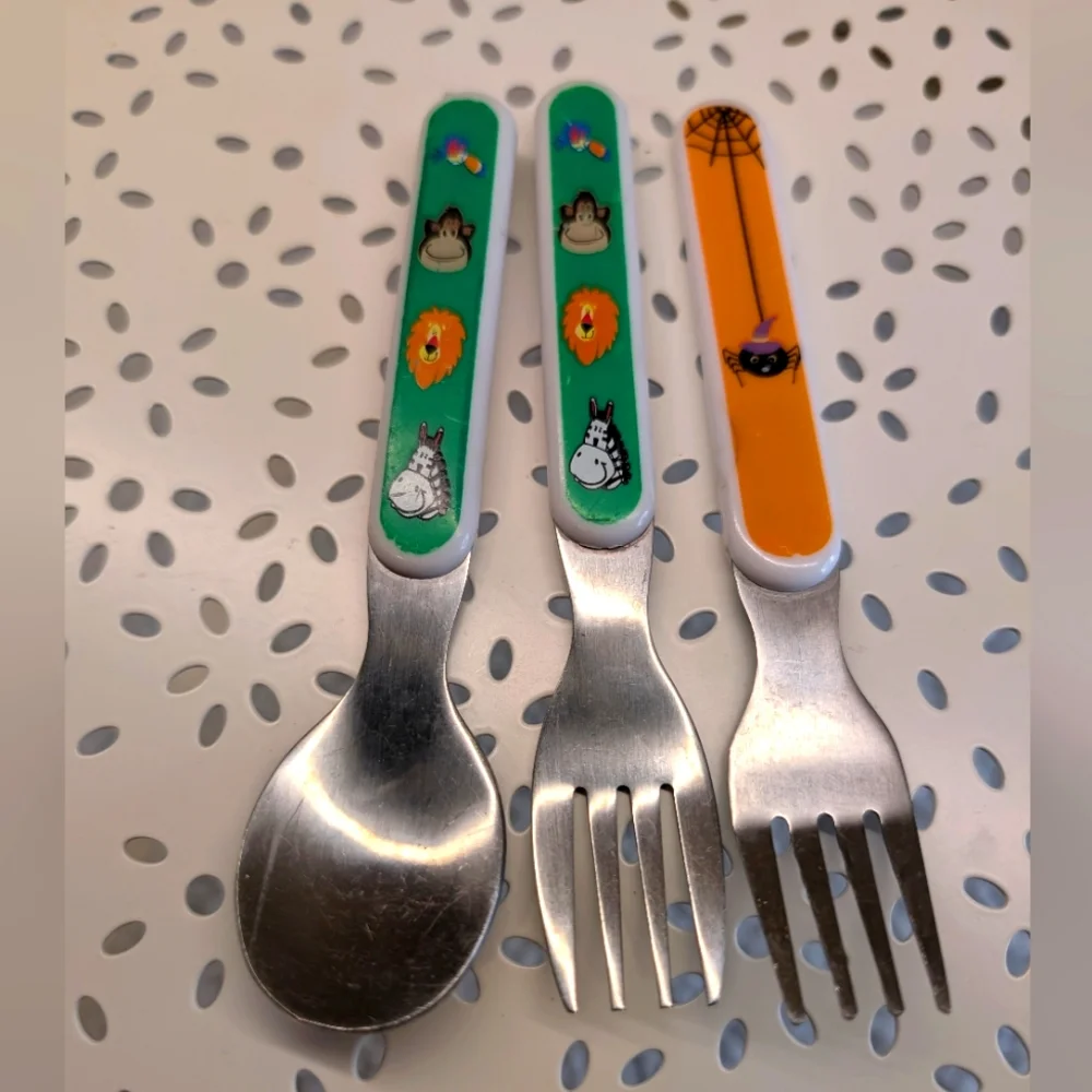 Kids Silverware Melamine Lion Elephant Monkey Zebra Jungle + Halloween Spider