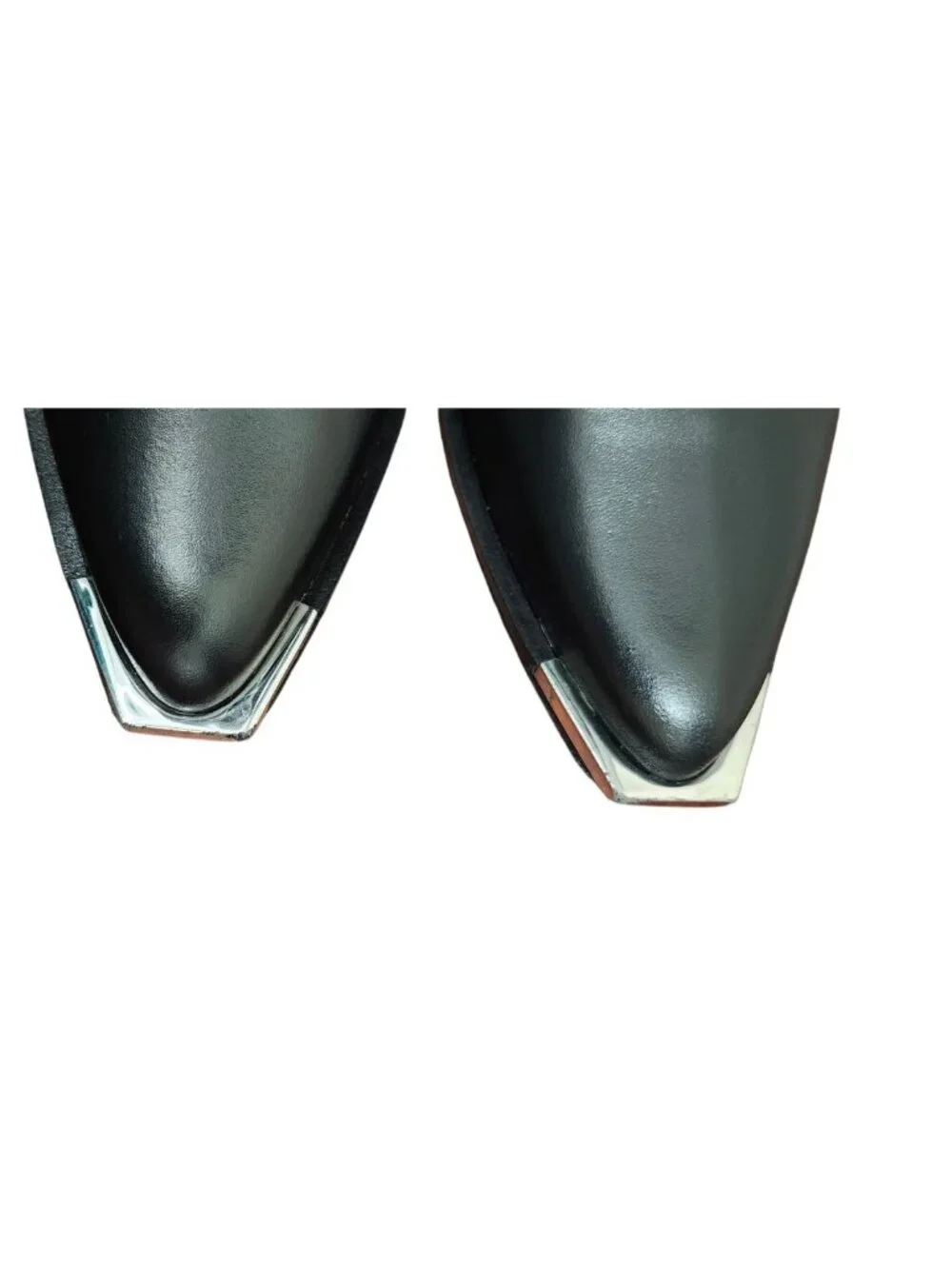 Schutz Black Leather Western Knee High Boots Silver Toe Cap Cowboy Riding 8.5B