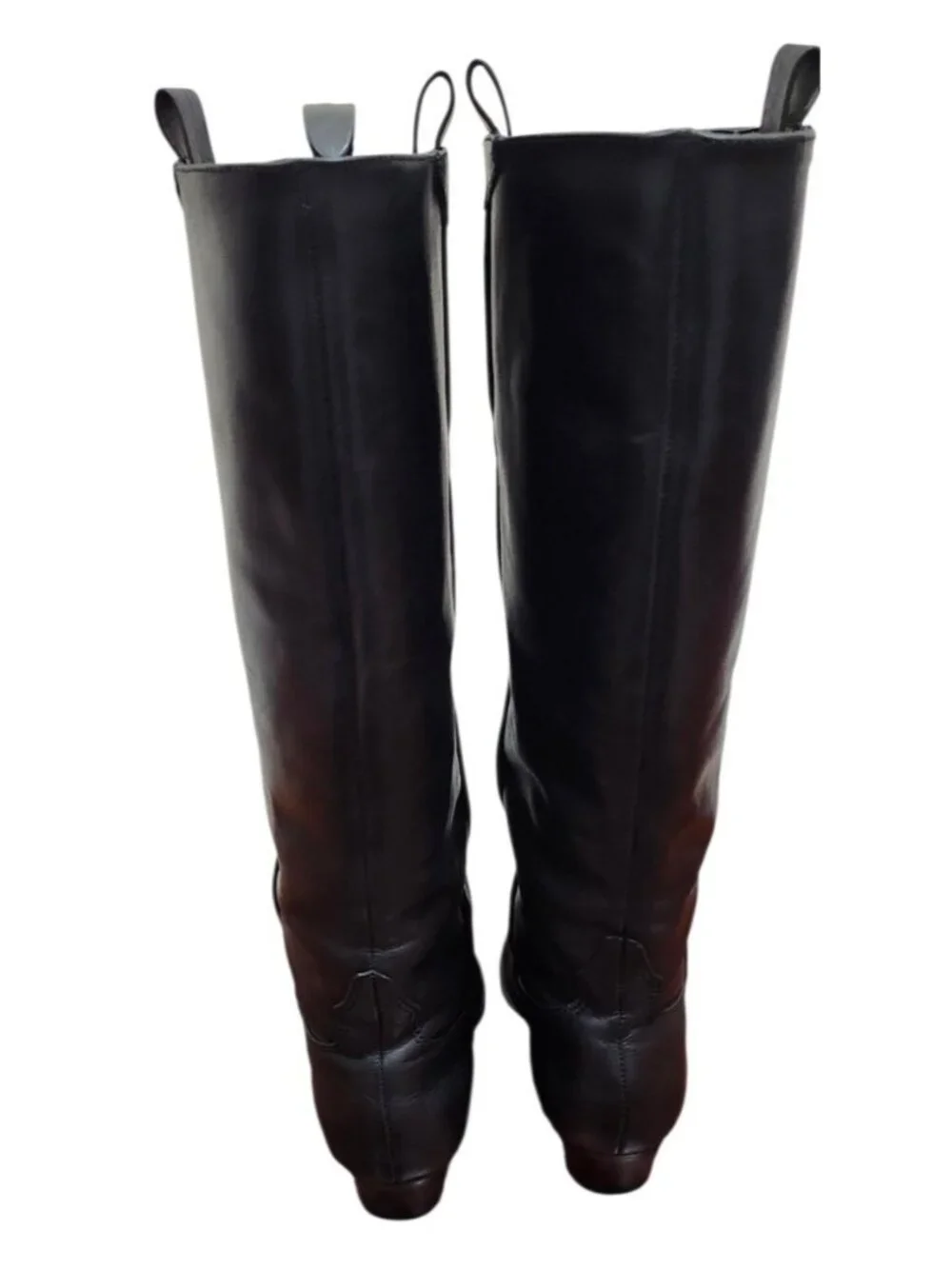 Schutz Black Leather Western Knee High Boots Silver Toe Cap Cowboy Riding 8.5B