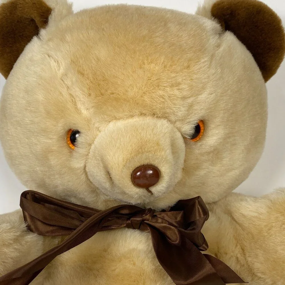 1987 Well Made Happiness Aid Teddy Bear Plush Toy Stuffed Animal Brown w Bow