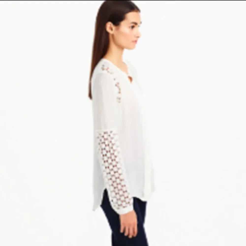 J.Crew Lace-Sleeved Blouse in Black Sz6 Gently Loved