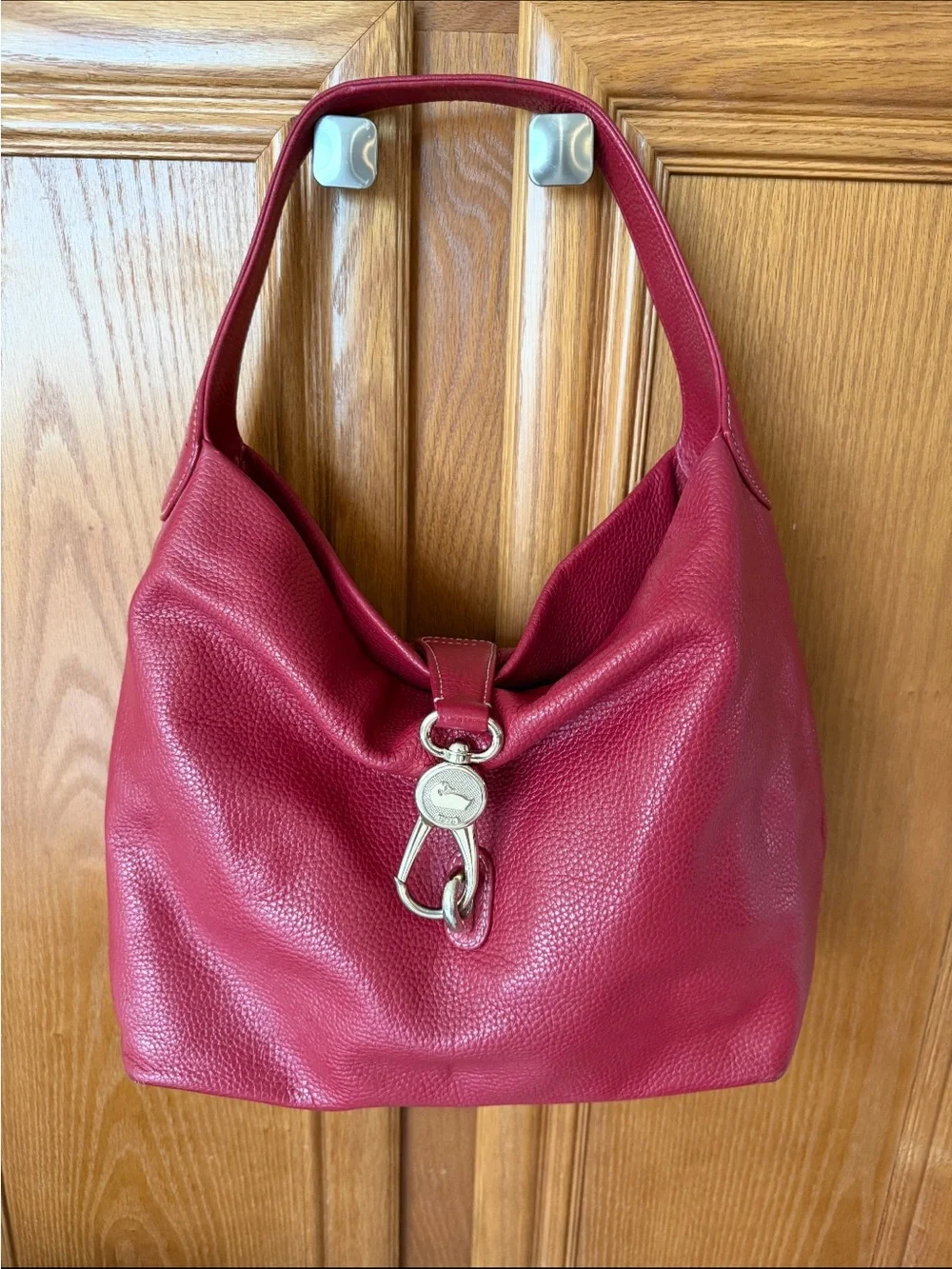 Dooney & Bourke Red Pebble Leather Logo Lock Large shoulder Hobo Bag