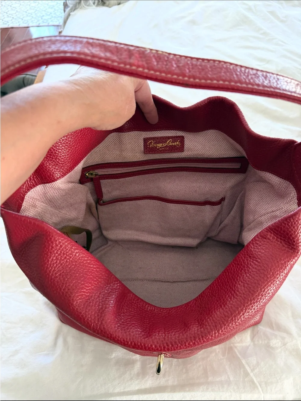 Dooney & Bourke Red Pebble Leather Logo Lock Large shoulder Hobo Bag