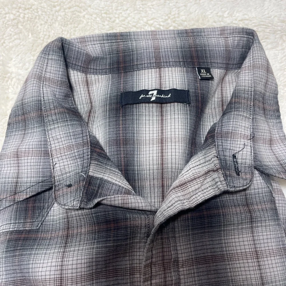 7 For All Mankind Men's Black and White Plaid Shirt