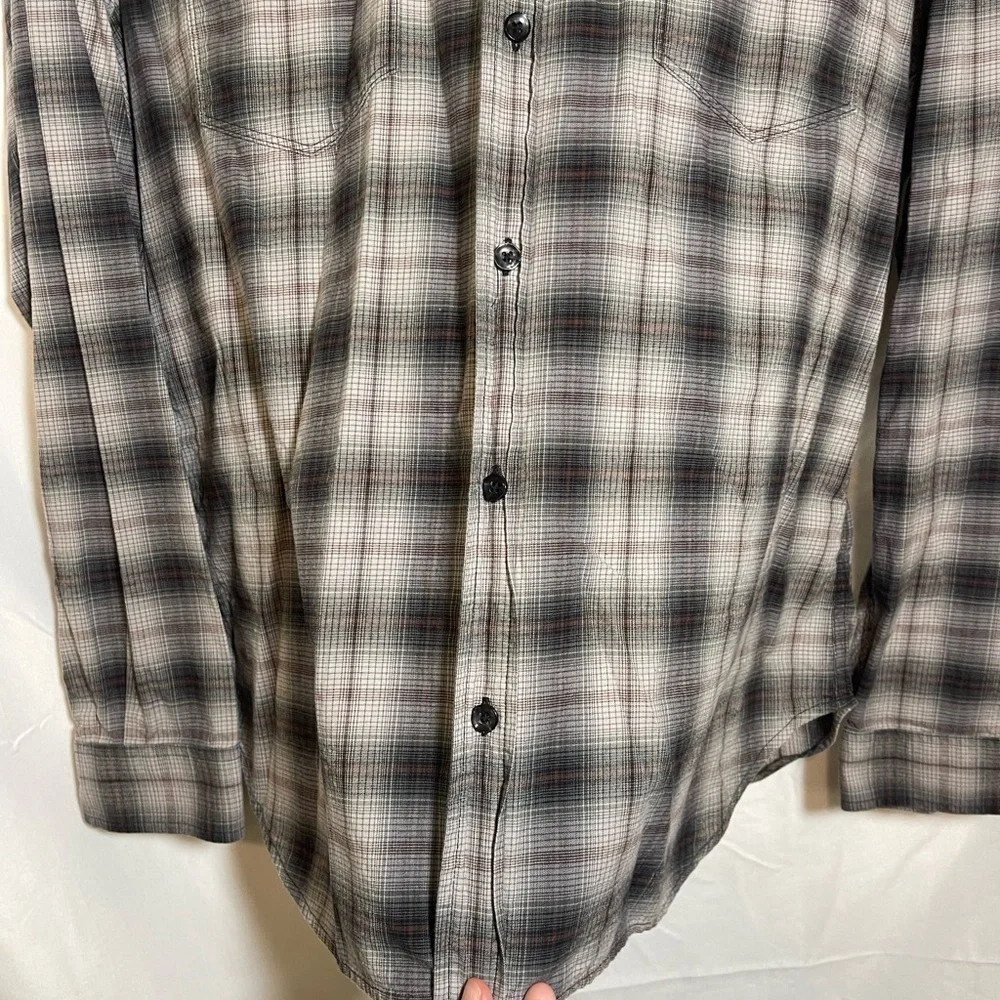 7 For All Mankind Men's Black and White Plaid Shirt