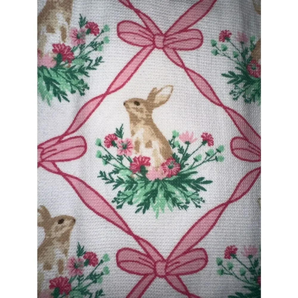 SA Easter Bunny Floral Trellis White Pink Cotton Tea Kitchen Towels Set of 3