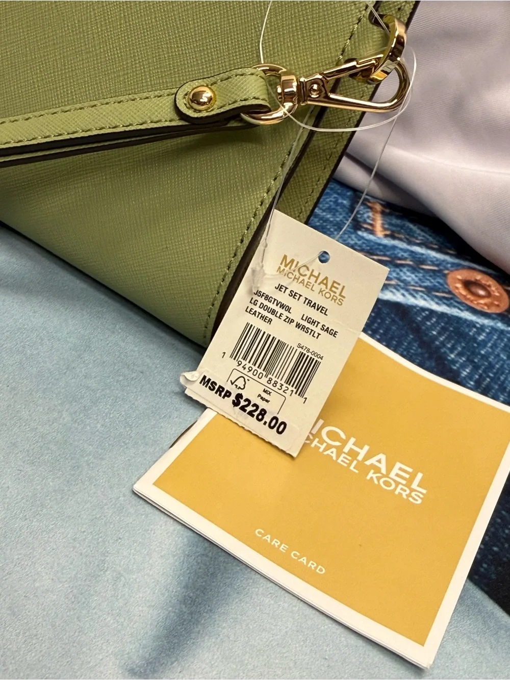 (new+tag) Michael Kors Sage Green Saffiano Leather Wristlet with Gold Hardware
