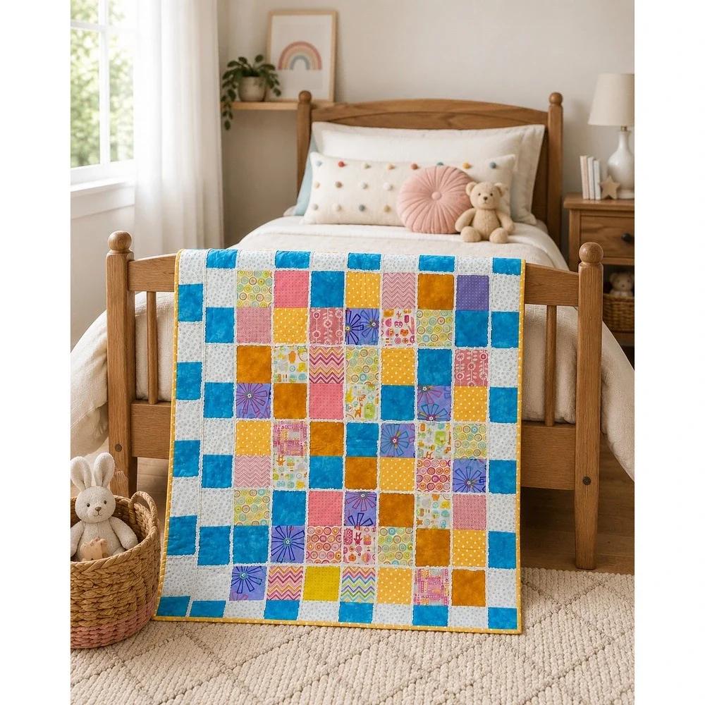 Handmade Reversible Colorful Rag Quilt Patchwork Lap Quilt 44x36