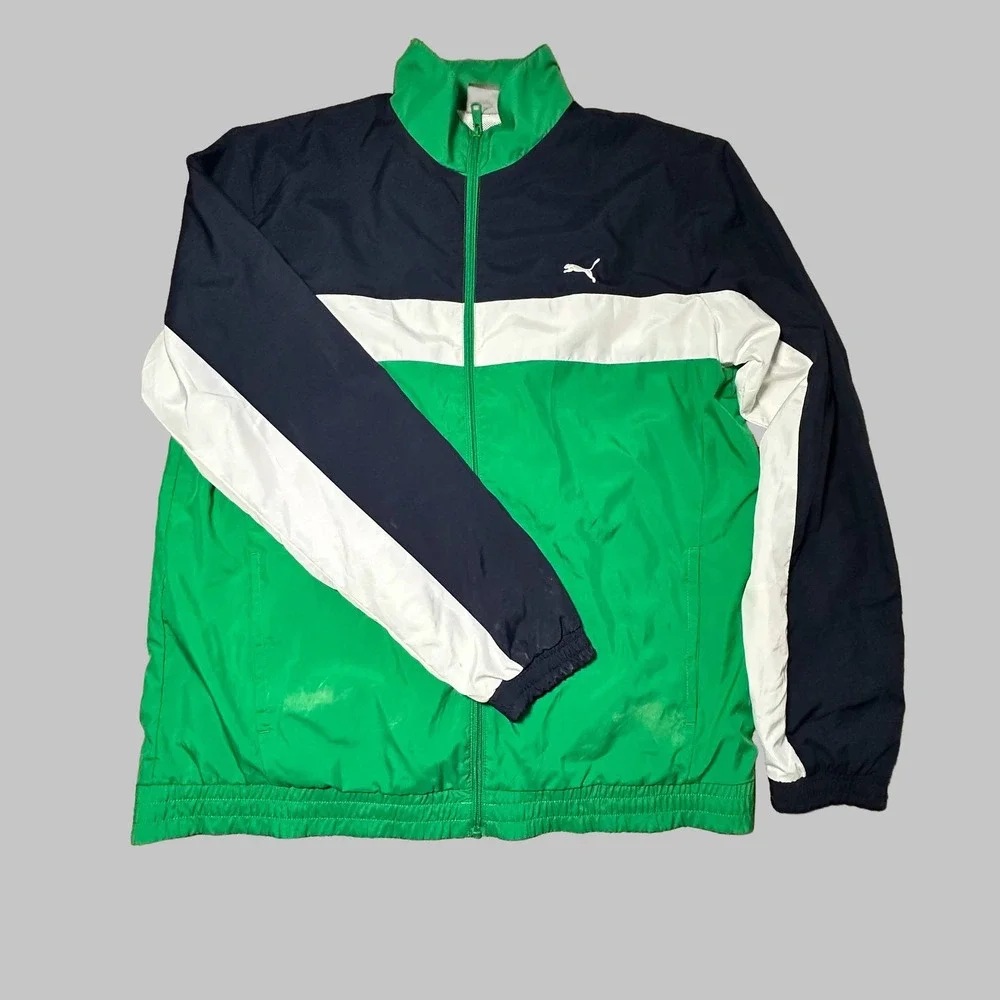 Discontinued Vintage Puma Heroes Nylon Glanz Track Jacket XL Navy Green White